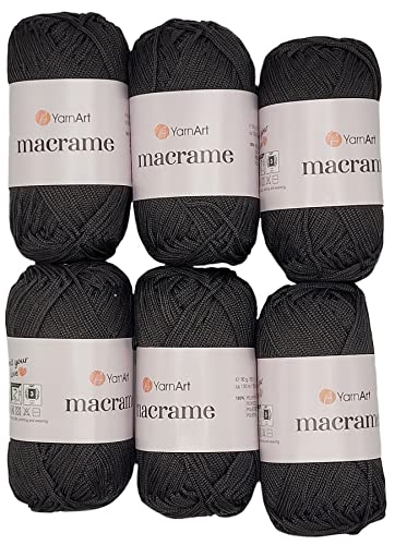 540 Gramm YarnArt Macrame Polyester-Garn, 6x 90 Gramm, gesamt ca. 780m Lauflänge, Häkelgarn, Makramee Kordelgarn (schwarz 148) von Ilkadim Export