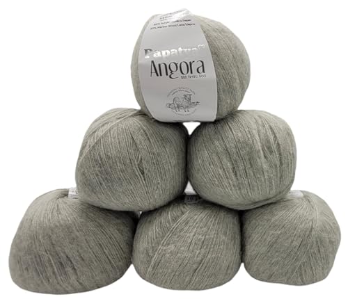 6 x 100 g Strickgarn Papatya Angora einfarbig mit 20% Merino Wolle, 600 Gramm Strickwolle uni (grau 2120) von Ilkadim Export