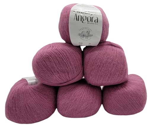 6 x 100 g Strickgarn Papatya Angora einfarbig mit 20% Merino Wolle, 600 Gramm Strickwolle uni (rosa 3570) von Ilkadim Export