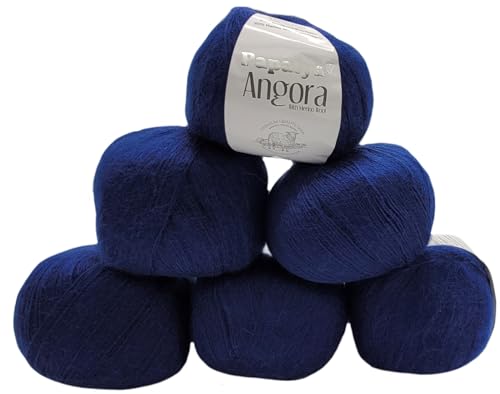 6 x 100 g Strickgarn Papatya Angora einfarbig mit 20% Merino Wolle, 600 Gramm Strickwolle uni (royal blau 5280) von Ilkadim Export