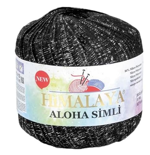 Aloha Simli Glitzerwolle 10 x 50 Gramm Wolle für Stricken und Häkeln, Canvas Tasche häkeln, 500 Gramm Paket (Schwarz- Silber 128-11) von Ilkadim Export
