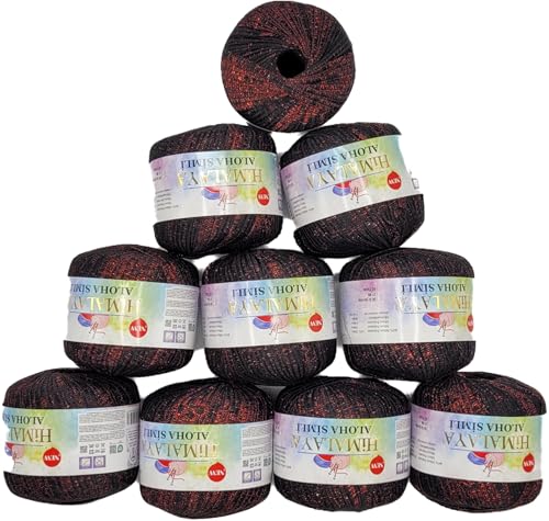 Aloha Simli Glitzerwolle 10 x 50 Gramm Wolle für Stricken und Häkeln, Canvas Tasche häkeln, 500 Gramm Paket (schwarz rot 128-04) von Ilkadim Export