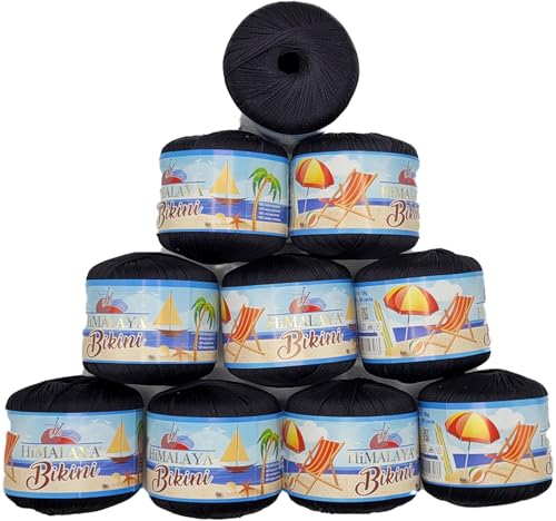 Bikini - Garn 10 x 50 gramm Paket nicht fusselndes, wasserabweisendes Polyamidgarn für die Herstellung von Bikinis, Badeanzügen, Blusen, 100% Polyamid (Schwarz 80612) von Ilkadim Export
