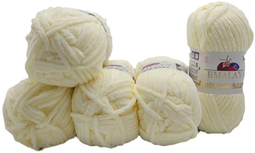Ilkadim Export 5 x 100 Gramm Himalaya Dolphin Strickwolle, Babywolle einfarbig, 500 Gramm Wolle Strickgarn Super Bulky (80375 vanille) von Ilkadim Export