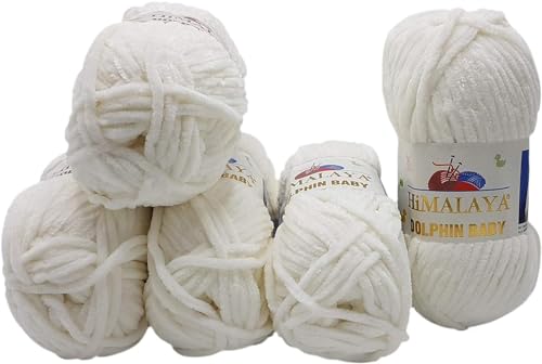 Ilkadim Export 5 x 100 Gramm Himalaya Dolphin Strickwolle, Babywolle einfarbig, 500 Gramm Wolle Strickgarn Super Bulky (altweiss 80363) von Ilkadim Export