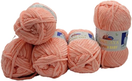 Ilkadim Export 5 x 100 Gramm Himalaya Dolphin Strickwolle, Babywolle einfarbig, 500 Gramm Wolle Strickgarn Super Bulky (apricot 80323) von Ilkadim Export