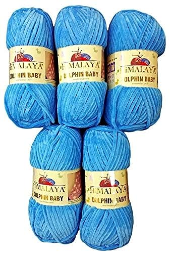 Ilkadim Export 5 x 100 Gramm Himalaya Dolphin Strickwolle, Babywolle einfarbig, 500 Gramm Wolle Strickgarn Super Bulky (blau 80326) von Ilkadim Export
