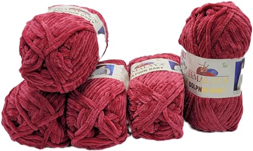 Ilkadim Export 5 x 100 Gramm Himalaya Dolphin Strickwolle, Babywolle einfarbig, 500 Gramm Wolle Strickgarn Super Bulky (bordeaux 80310) von Ilkadim Export