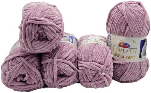 Ilkadim Export 5 x 100 Gramm Himalaya Dolphin Strickwolle, Babywolle einfarbig, 500 Gramm Wolle Strickgarn Super Bulky (flieder 80334) von Ilkadim Export