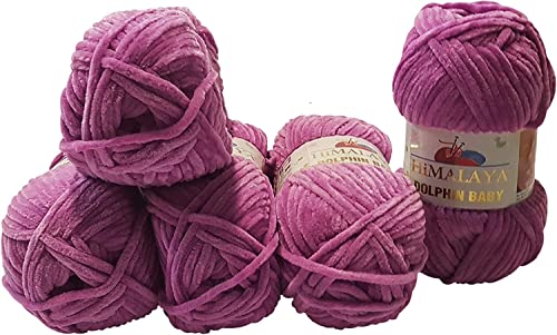Ilkadim Export 5 x 100 Gramm Himalaya Dolphin Strickwolle, Babywolle einfarbig, 500 Gramm Wolle Strickgarn Super Bulky (flieder 80356) von Ilkadim Export