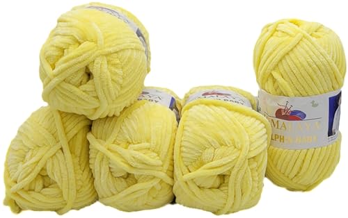 Ilkadim Export 5 x 100 Gramm Himalaya Dolphin Strickwolle, Babywolle einfarbig, 500 Gramm Wolle Strickgarn Super Bulky (gelb 80302) von Ilkadim Export