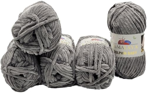 Ilkadim Export 5 x 100 Gramm Himalaya Dolphin Strickwolle, Babywolle einfarbig, 500 Gramm Wolle Strickgarn Super Bulky (grau 80320) von Ilkadim Export