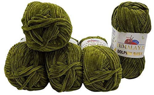 Ilkadim Export 5 x 100 Gramm Himalaya Dolphin Strickwolle, Babywolle einfarbig, 500 Gramm Wolle Strickgarn Super Bulky (grün 80361) von Ilkadim Export