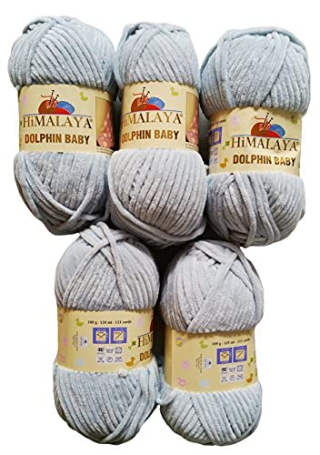Ilkadim Export 5 x 100 Gramm Himalaya Dolphin Strickwolle, Babywolle einfarbig, 500 Gramm Wolle Strickgarn Super Bulky (hellgrau 80325) von Ilkadim Export