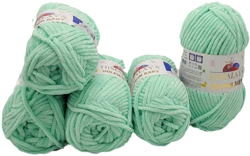 Ilkadim Export 5 x 100 Gramm Himalaya Dolphin Strickwolle, Babywolle einfarbig, 500 Gramm Wolle Strickgarn Super Bulky (hellgrün 80345) von Ilkadim Export