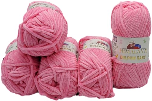 Ilkadim Export 5 x 100 Gramm Himalaya Dolphin Strickwolle, Babywolle einfarbig, 500 Gramm Wolle Strickgarn Super Bulky (rosa 80309) von Ilkadim Export
