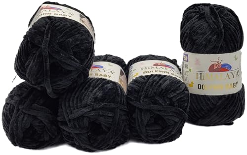 Ilkadim Export 5 x 100 Gramm Himalaya Dolphin Strickwolle, Babywolle einfarbig, 500 Gramm Wolle Strickgarn Super Bulky (schwarz 80311) von Ilkadim Export