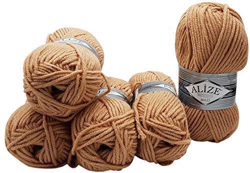 Ilkadim Export Superlana Maxi 5 x 100 Gramm schöne dicke Wolle zum Stricken und häkeln, 500 Gramm Strickwolle 75% Acryl 25% Wolle (braun 502) von Ilkadim Export