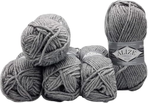 Ilkadim Export Superlana Maxi 5 x 100 Gramm schöne dicke Wolle zum Stricken und häkeln, 500 Gramm Strickwolle 75% Acryl 25% Wolle (grau 21) von Ilkadim Export