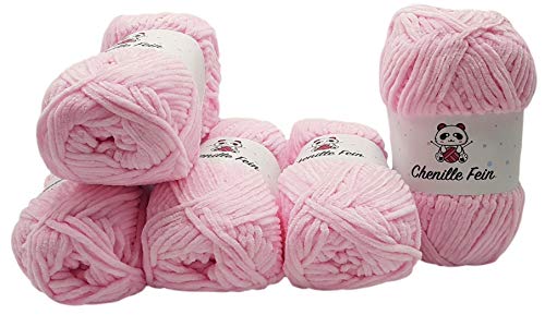 5 x 100 Gramm Chenille Fine Strickwolle, Babywolle, 500 Gramm Wolle Super Bulky (hellrosa 300-04) von Ilkadim