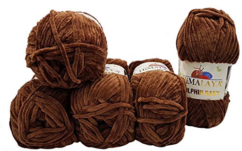 5 x 100 Gramm Himalaya Dolphin Strickwolle, Babywolle , 500 Gramm Wolle Super Bulky (braun 80366) von Ilkadim