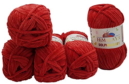 5 x 100 Gramm Himalaya Dolphin Strickwolle, Babywolle , 500 Gramm Wolle Super Bulky (rot 80352) von Ilkadim