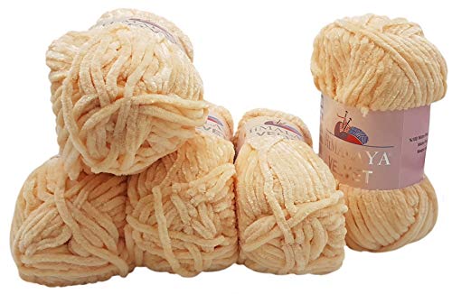 5 x 100 Gramm Himalaya Velvet Micro-Polyester Strickwolle, Babywolle samtig 500 Gramm Wolle (apricot 90033) von Ilkadim