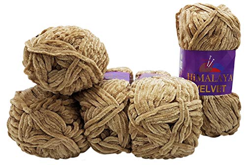 5 x 100 Gramm Himalaya Velvet Micro-Polyester Strickwolle, Babywolle samtig 500 Gramm Wolle (beige 90017) von Ilkadim