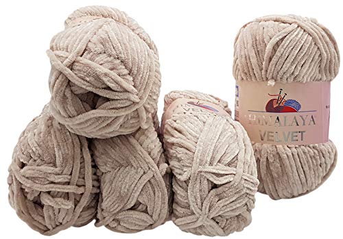 5 x 100 Gramm Himalaya Velvet Micro-Polyester Strickwolle, Babywolle samtig 500 Gramm Wolle (beige 90042) von Ilkadim