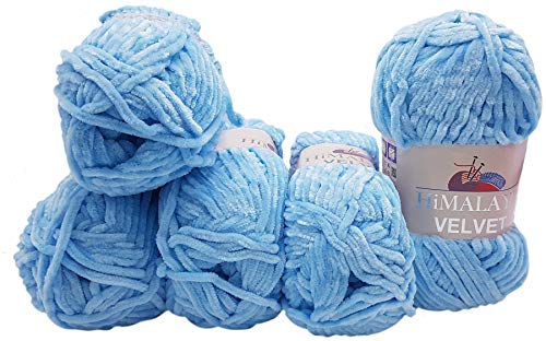 5 x 100 Gramm Himalaya Velvet Micro-Polyester Strickwolle, Babywolle samtig 500 Gramm Wolle (blau 90006) von Ilkadim