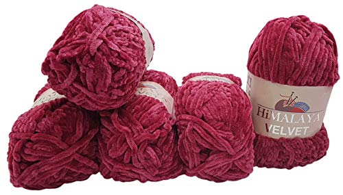 5 x 100 Gramm Himalaya Velvet Micro-Polyester Strickwolle, Babywolle samtig 500 Gramm Wolle (bordeaux 90010) von Ilkadim