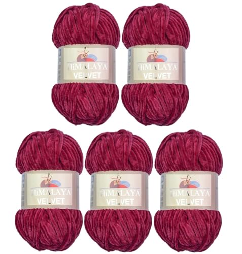 5 x 100 Gramm Himalaya Velvet Micro-Polyester Strickwolle, Babywolle samtig 500 Gramm Wolle (bordeaux 90010) von Ilkadim