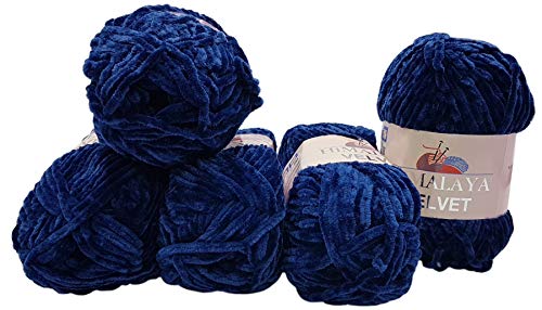 5 x 100 Gramm Himalaya Velvet Micro-Polyester Strickwolle, Babywolle samtig 500 Gramm Wolle (dunkelblau 90021) von Ilkadim