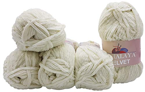 5 x 100 Gramm Himalaya Velvet Micro-Polyester Strickwolle, Babywolle samtig 500 Gramm Wolle (ecru 90008) von Ilkadim
