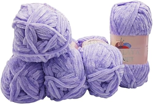 5 x 100 Gramm Himalaya Velvet Micro-Polyester Strickwolle, Babywolle samtig 500 Gramm Wolle (flieder 90005) von Ilkadim