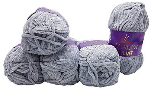 5 x 100 Gramm Himalaya Velvet Micro-Polyester Strickwolle, Babywolle samtig 500 Gramm Wolle (grau 90051) von Ilkadim