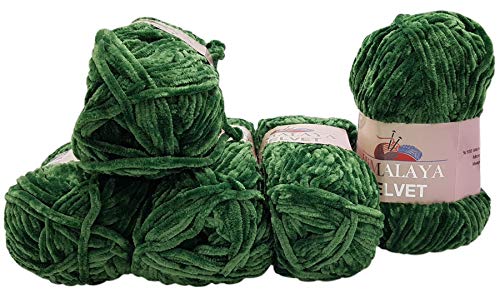 5 x 100 Gramm Himalaya Velvet Micro-Polyester Strickwolle, Babywolle samtig 500 Gramm Wolle (grün 90060) von Ilkadim