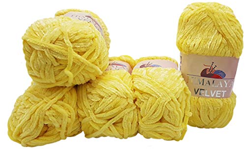 5 x 100 Gramm Himalaya Velvet Micro-Polyester Strickwolle, Babywolle samtig 500 Gramm Wolle (hellgelb 90002) von Ilkadim