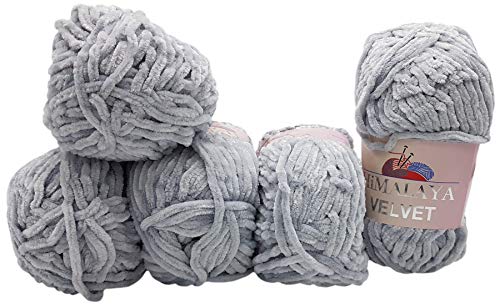 5 x 100 Gramm Himalaya Velvet Micro-Polyester Strickwolle, Babywolle samtig 500 Gramm Wolle (hellgrau 90025) von Ilkadim