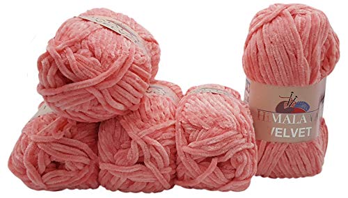5 x 100 Gramm Himalaya Velvet Micro-Polyester Strickwolle, Babywolle samtig 500 Gramm Wolle (hellrosa 90046) von Ilkadim