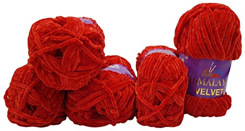 5 x 100 Gramm Himalaya Velvet Micro-Polyester Strickwolle, Babywolle samtig 500 Gramm Wolle (rot 90018) von Ilkadim
