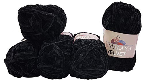 5 x 100 Gramm Himalaya Velvet Micro-Polyester Strickwolle, Babywolle samtig 500 Gramm Wolle (schwarz 90011) von Ilkadim