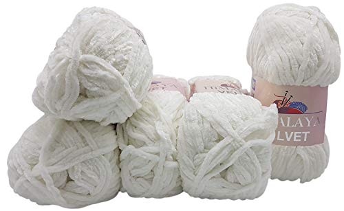 5 x 100 Gramm Himalaya Velvet Micro-Polyester Strickwolle, Babywolle samtig 500 Gramm Wolle (weiß 90063) von Ilkadim