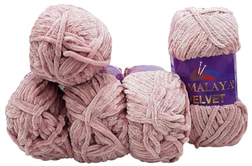 5 x 100 Gramm Himalaya Velvet Micro-Polyester Strickwolle samtig 500 Gramm Wolle (altrosa 90049) von Ilkadim