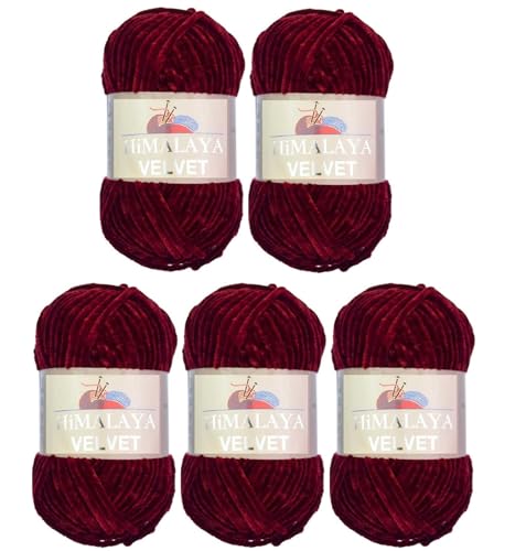 5 x 100 Gramm Himalaya Velvet Micro-Polyester Strickwolle samtig 500 Gramm Wolle (bordeaux 90022) von Ilkadim