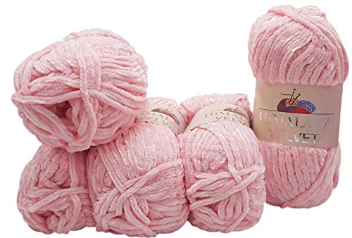 5 x 100 Gramm Himalaya Velvet Micro-Polyester Strickwolle samtig 500 Gramm Wolle (hellrosa 90019) von Ilkadim