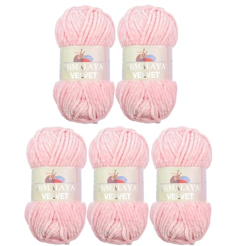 5 x 100 Gramm Himalaya Velvet Micro-Polyester Strickwolle samtig 500 Gramm Wolle (hellrosa 90019) von Ilkadim