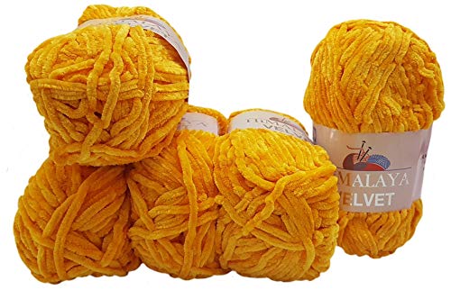 5 x 100 Gramm Himalaya Velvet Micro-Polyester Strickwolle samtig 500 Gramm Wolle (kurkuma 90068) von Ilkadim