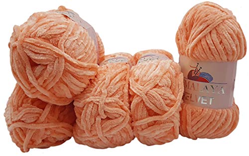 5 x 100 Gramm Himalaya Velvet Micro-Polyester Strickwolle, Babywolle samtig 500 Gramm Wolle (lachs 90023) von Ilkadim