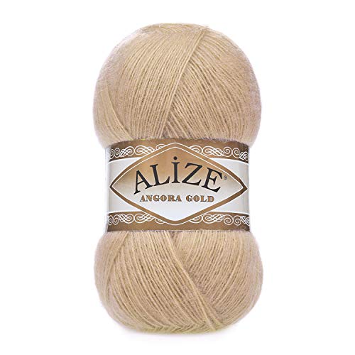 5 x 100 g Alize Angora Gold Strickwolle mit 20% Wolle, 500 Gramm Paket (camel 95) von Ilkadim